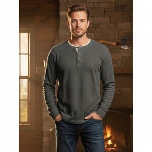 NEW Outdoor Life Field Thermal Henley Shirt Men's L Gray Long Sleeve Cotton